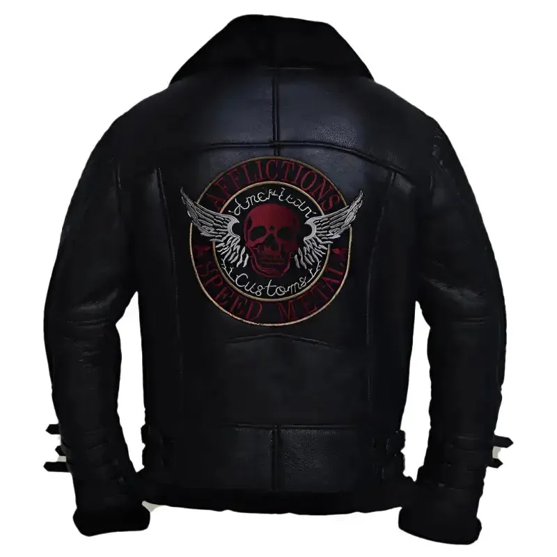 Stylish Men's Black Biker Shearling Jacket - Bold & Warm
