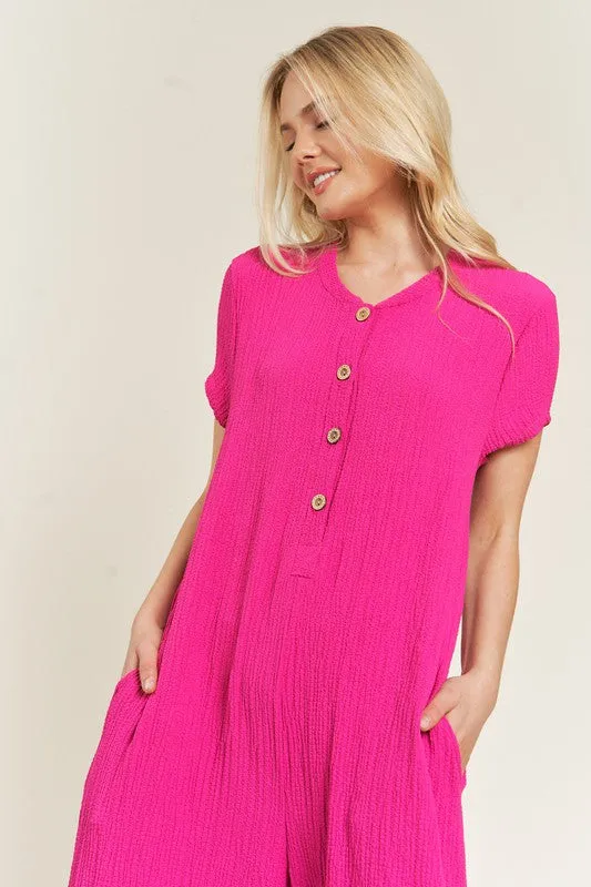 Textured Knit Jumpsuit - Pink