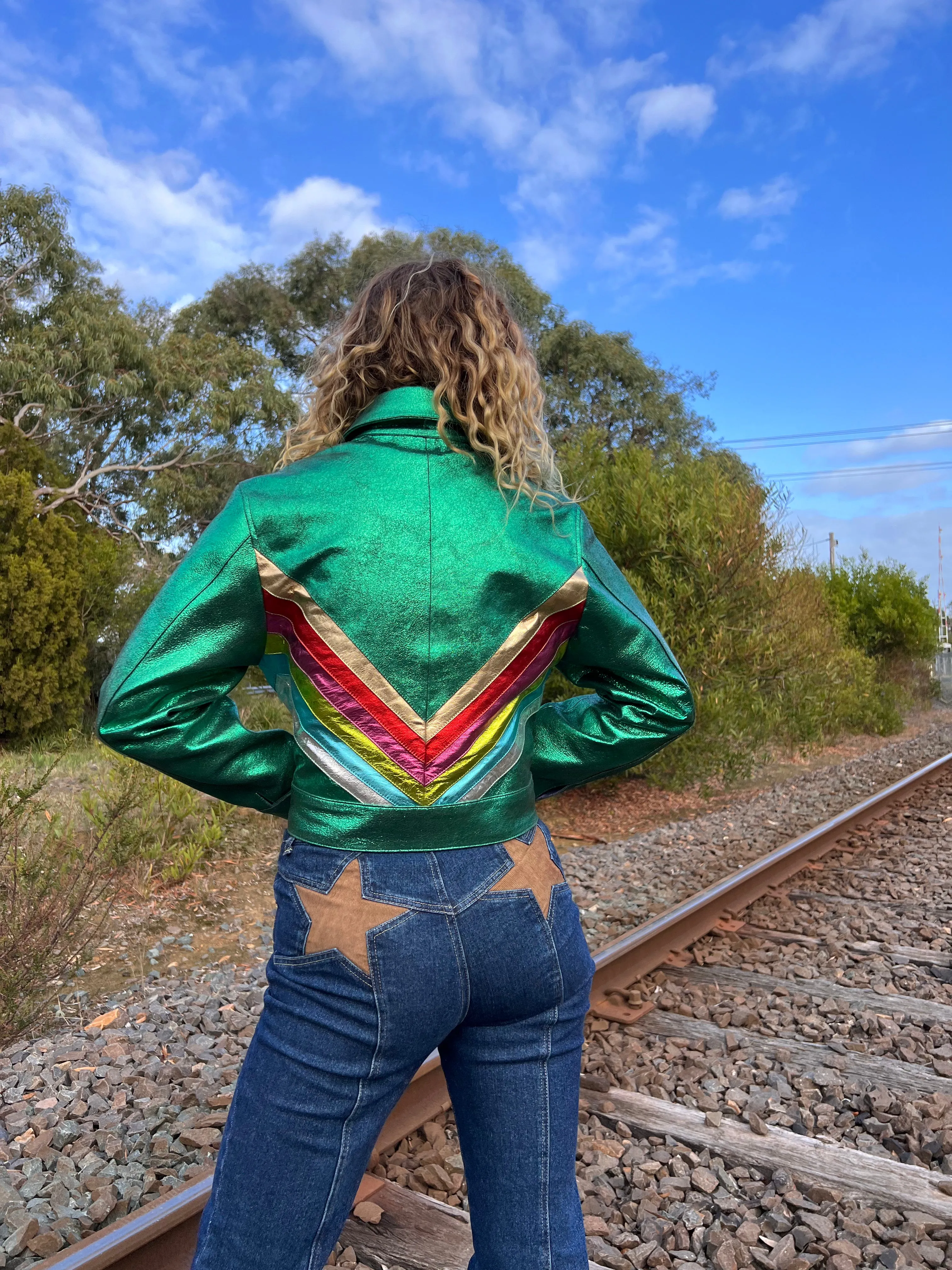The Bowie Rainbow Retro Crop Style Custom Leather Jacket