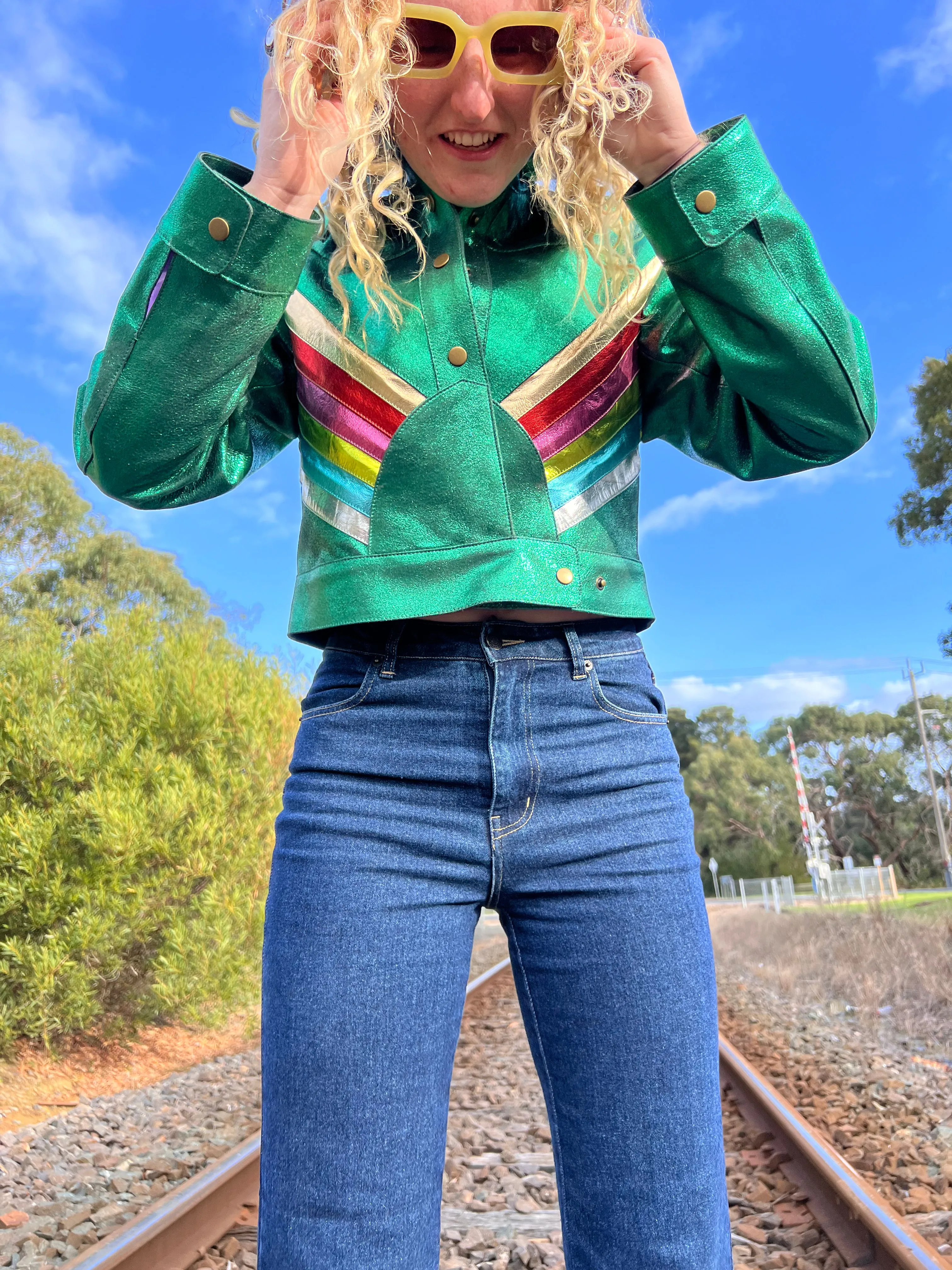 The Bowie Rainbow Retro Crop Style Custom Leather Jacket