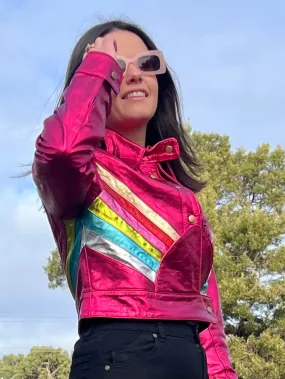 The Bowie Rainbow Retro Crop Style Custom Leather Jacket