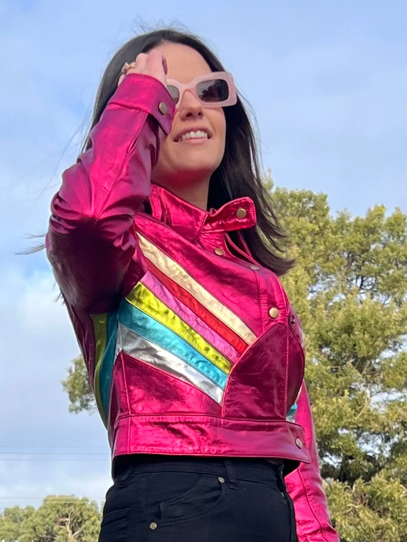 The Bowie Rainbow Retro Crop Style Custom Leather Jacket