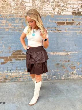 The Queen Creek Ruffle Skirt in Brown S-L