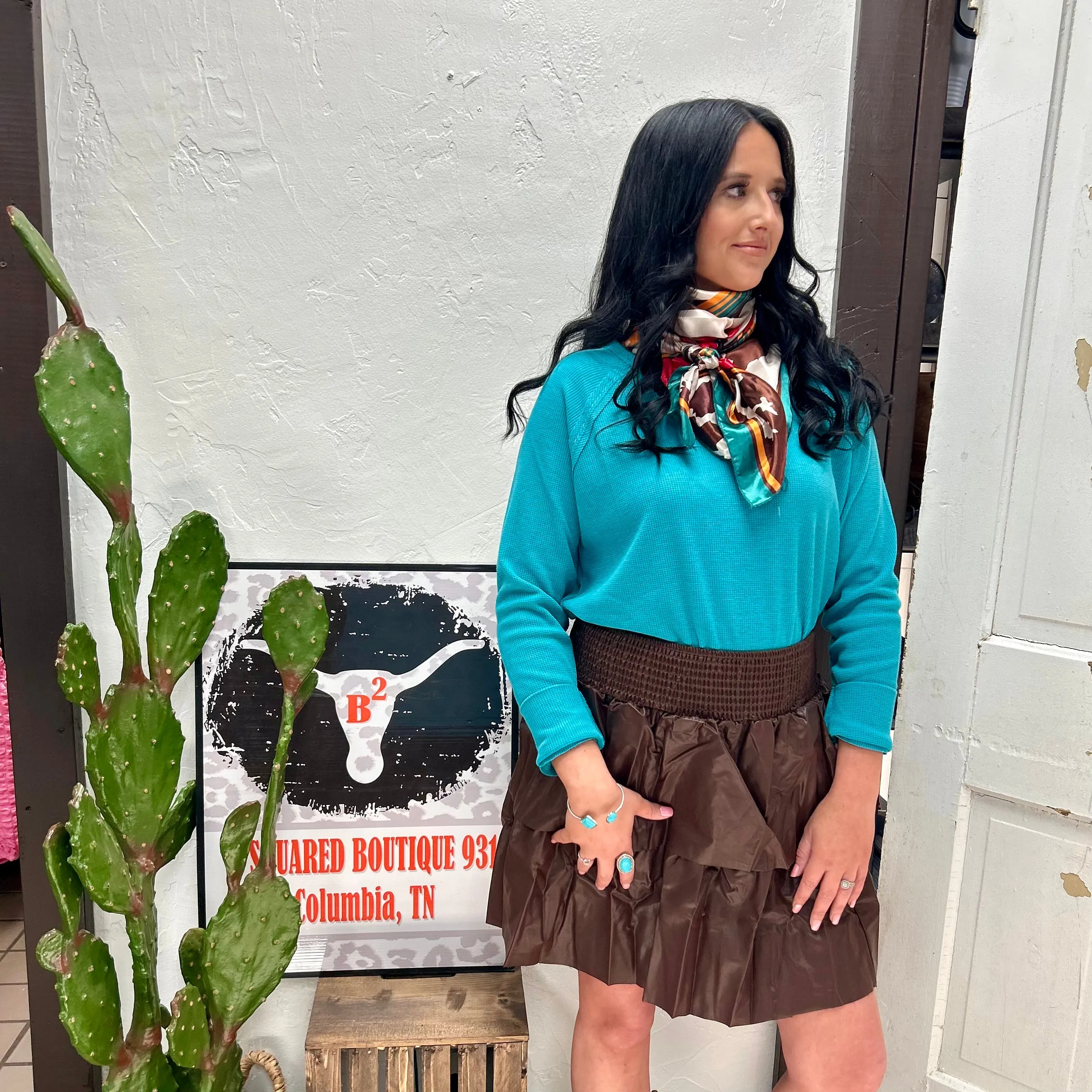 The Queen Creek Ruffle Skirt in Brown S-L