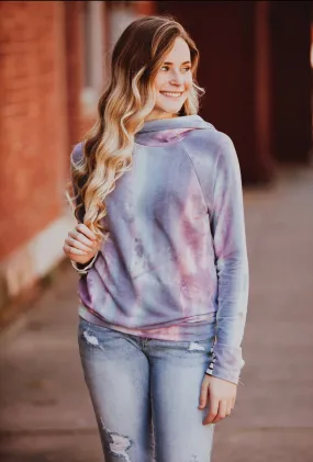 Tie Dye and Stripe Accent Hoodie