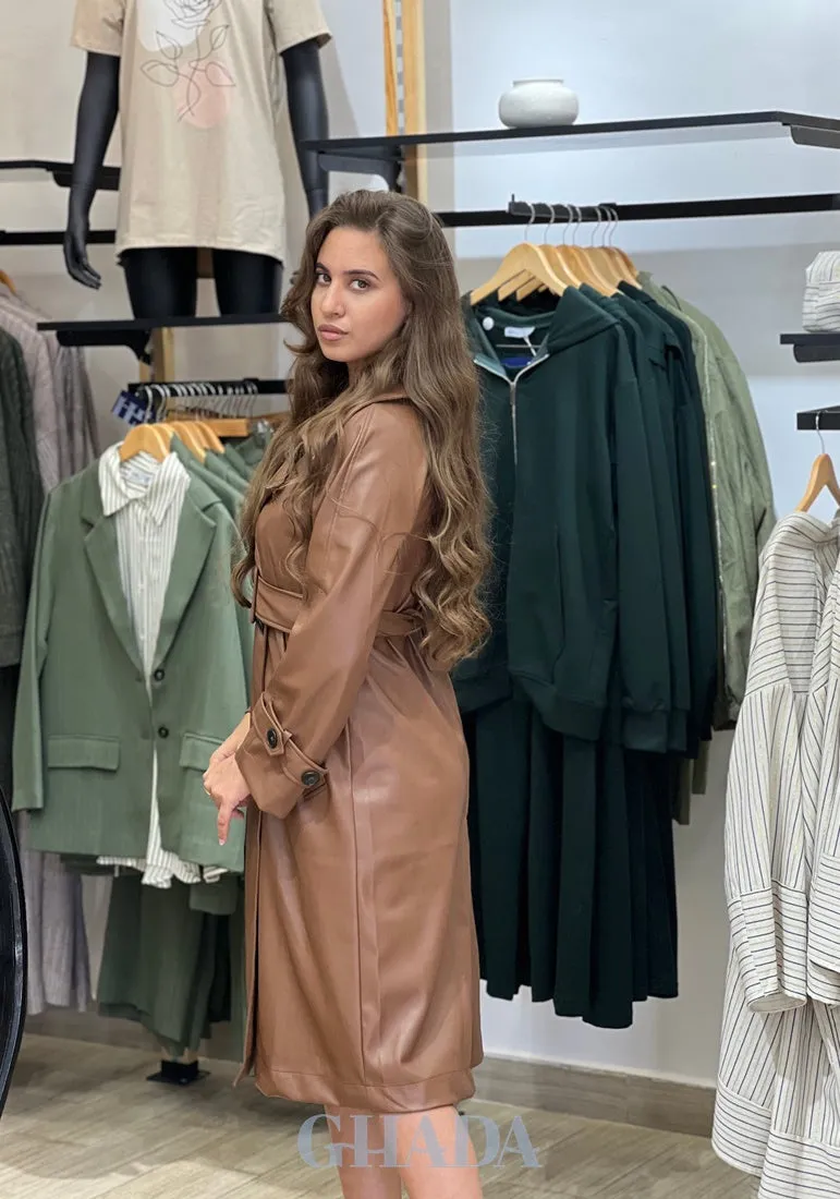 Trench-coat en simili cuir marron