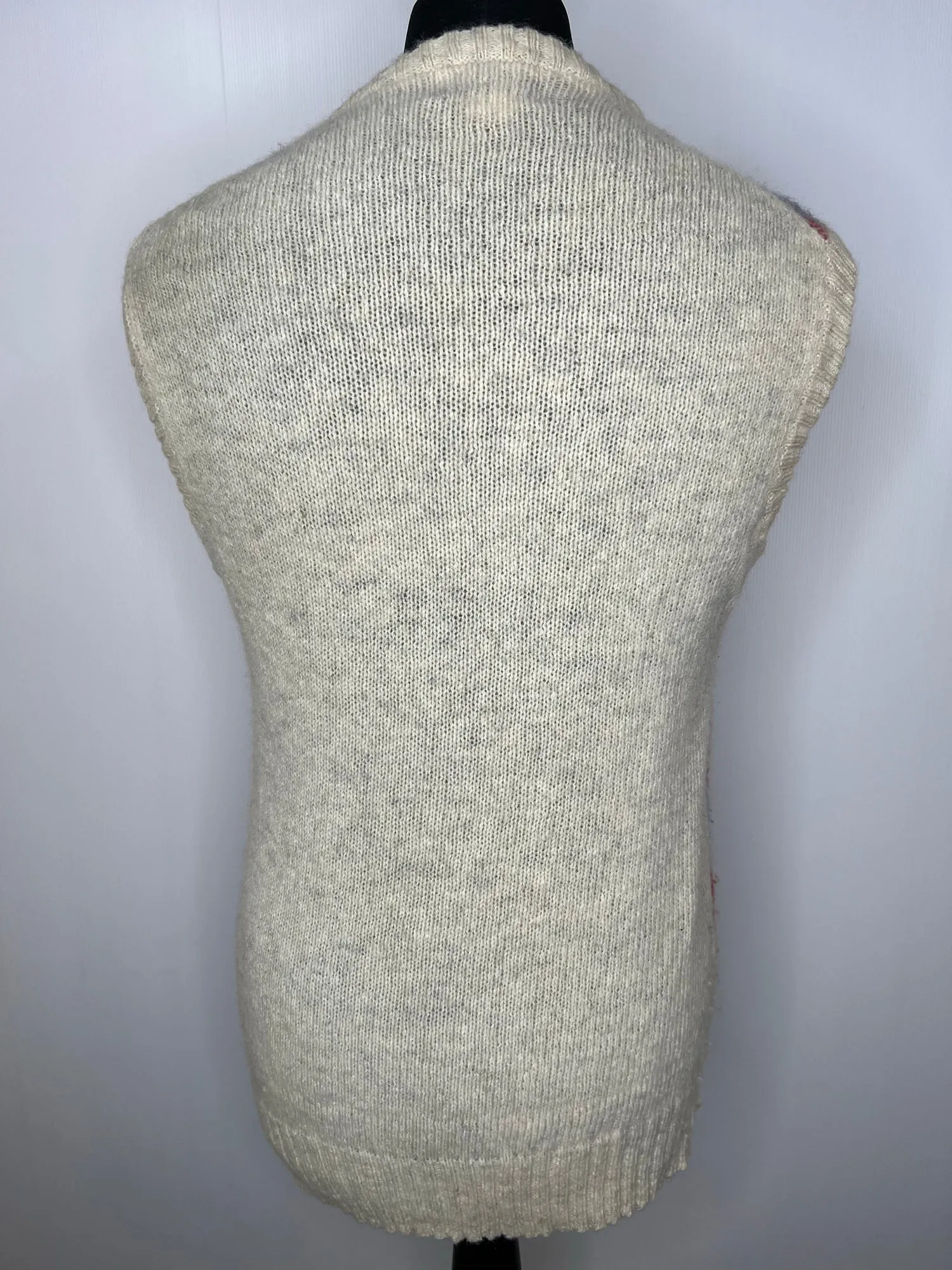 Vintage 1970s Patterned Wool V Neck Tank Top in Cream - Size L