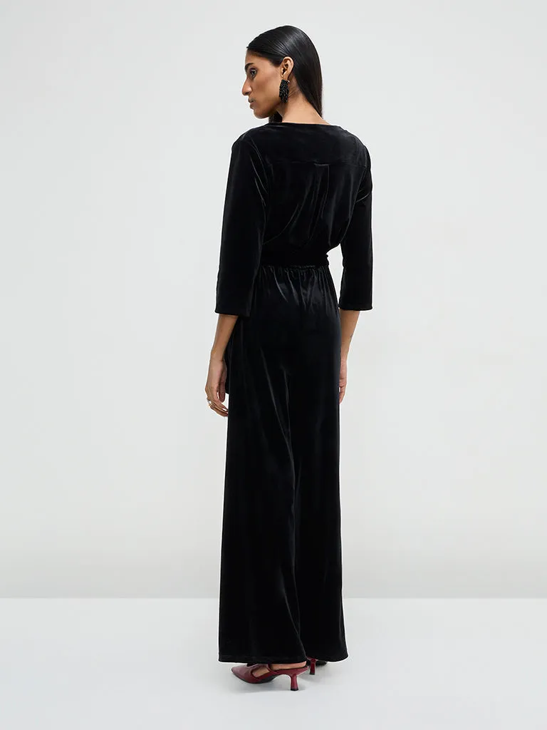 Wardrobe Black Velveteen Jumpsuit with Belt