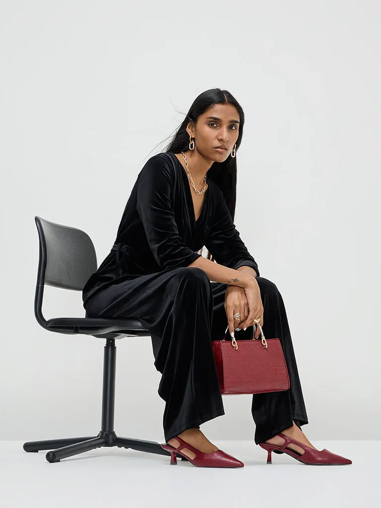Wardrobe Black Velveteen Jumpsuit with Belt