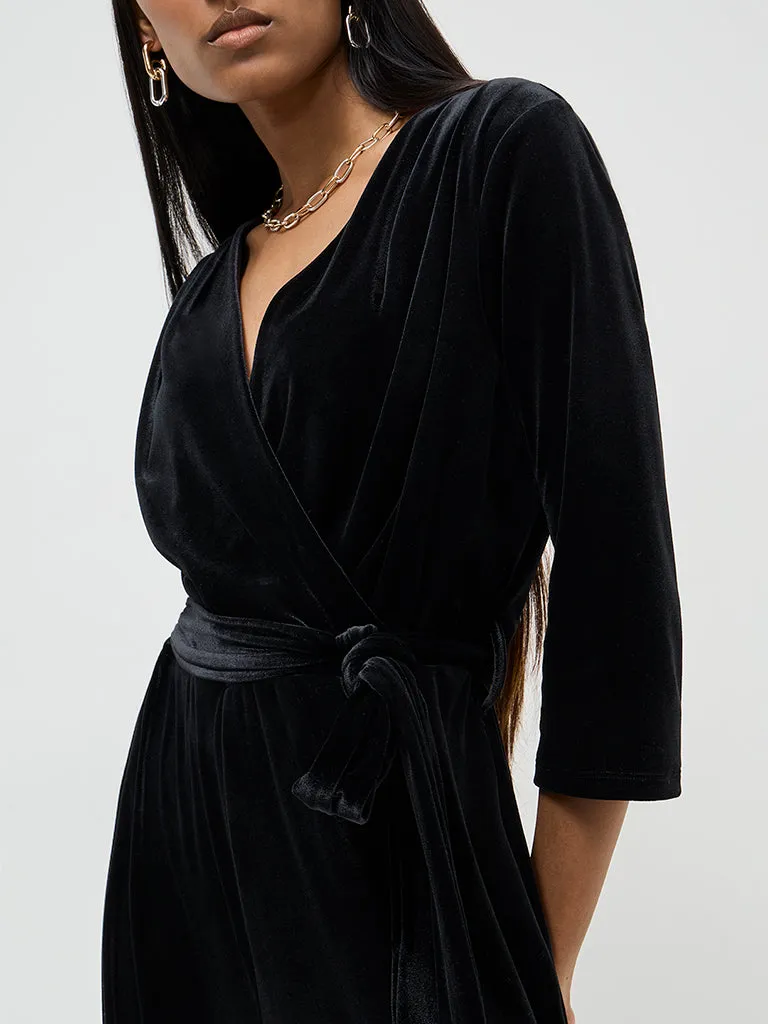 Wardrobe Black Velveteen Jumpsuit with Belt