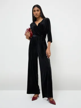 Wardrobe Black Velveteen Jumpsuit with Belt