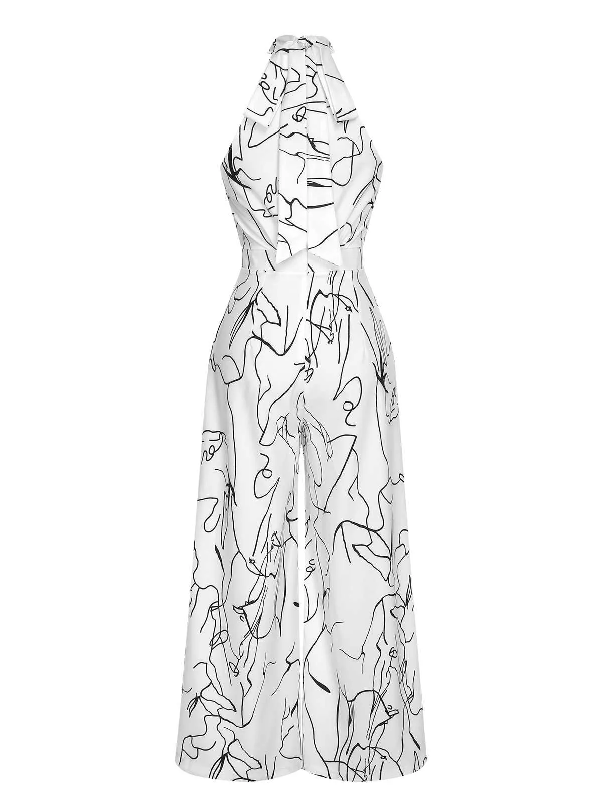 White 1930s Round Neck Sleeveless Jumpsuit