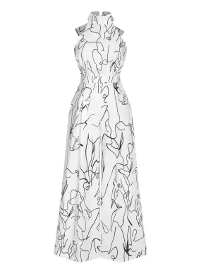 White 1930s Round Neck Sleeveless Jumpsuit