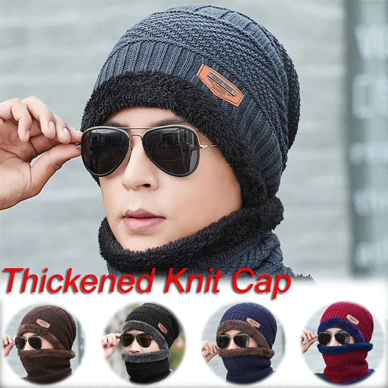 Winter Fleece Scarf & Hat Set Thick Plush Warm Beanie Wool Knit Caps for Men & Women Outdoor Cycling Ski Cold Protection Neck Mask Hat