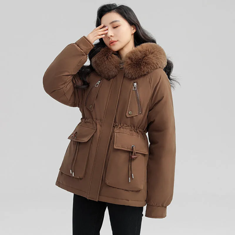 Women's Thick Plush Winter Jacket with Fur-Lined Hood