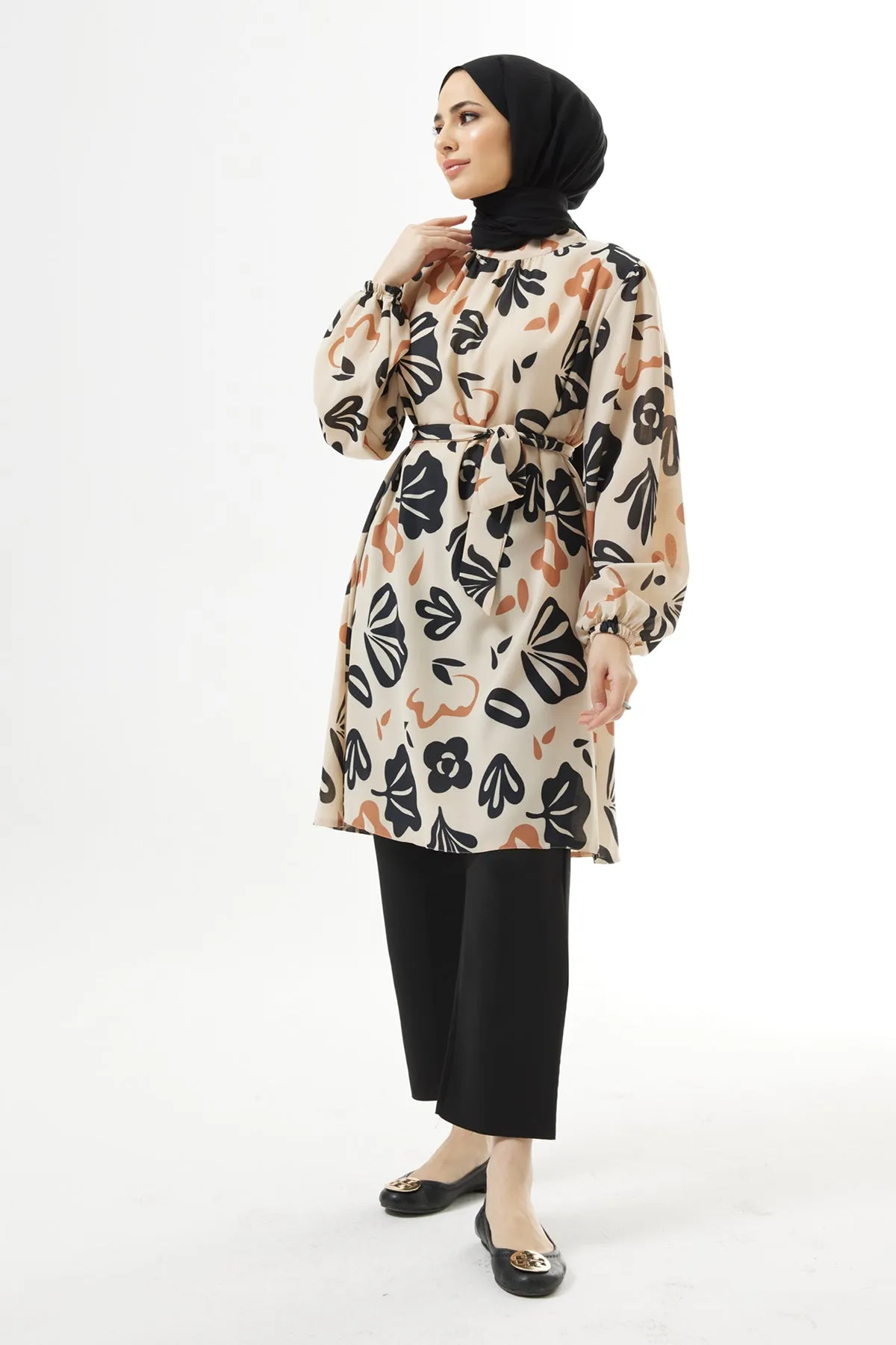 ZRF Women Belted Patterned Tunic - Beige - Schweinfurt