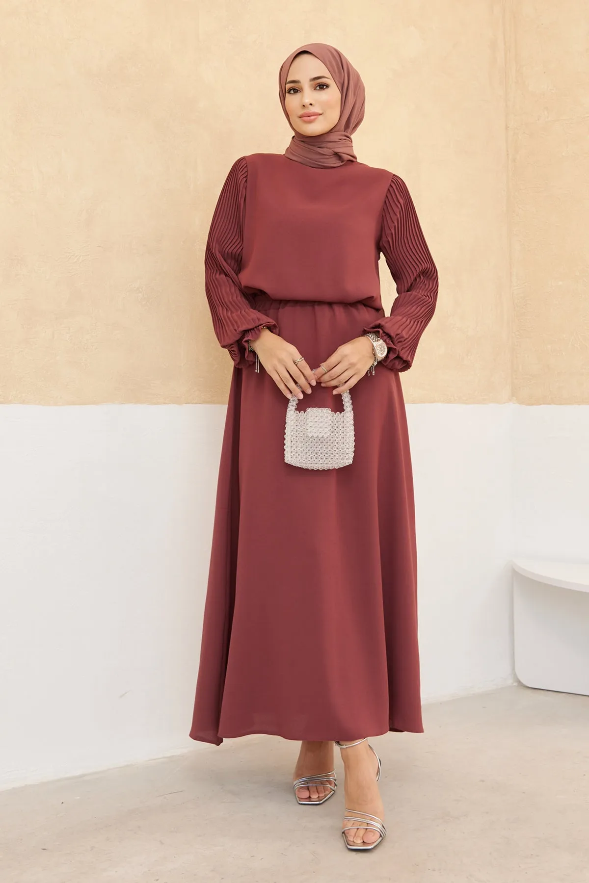 ZRF Women Sleeved Pile Skirt Tunic Set - Rose Pink - Xalapa